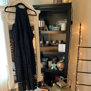 Black halter, backless dress